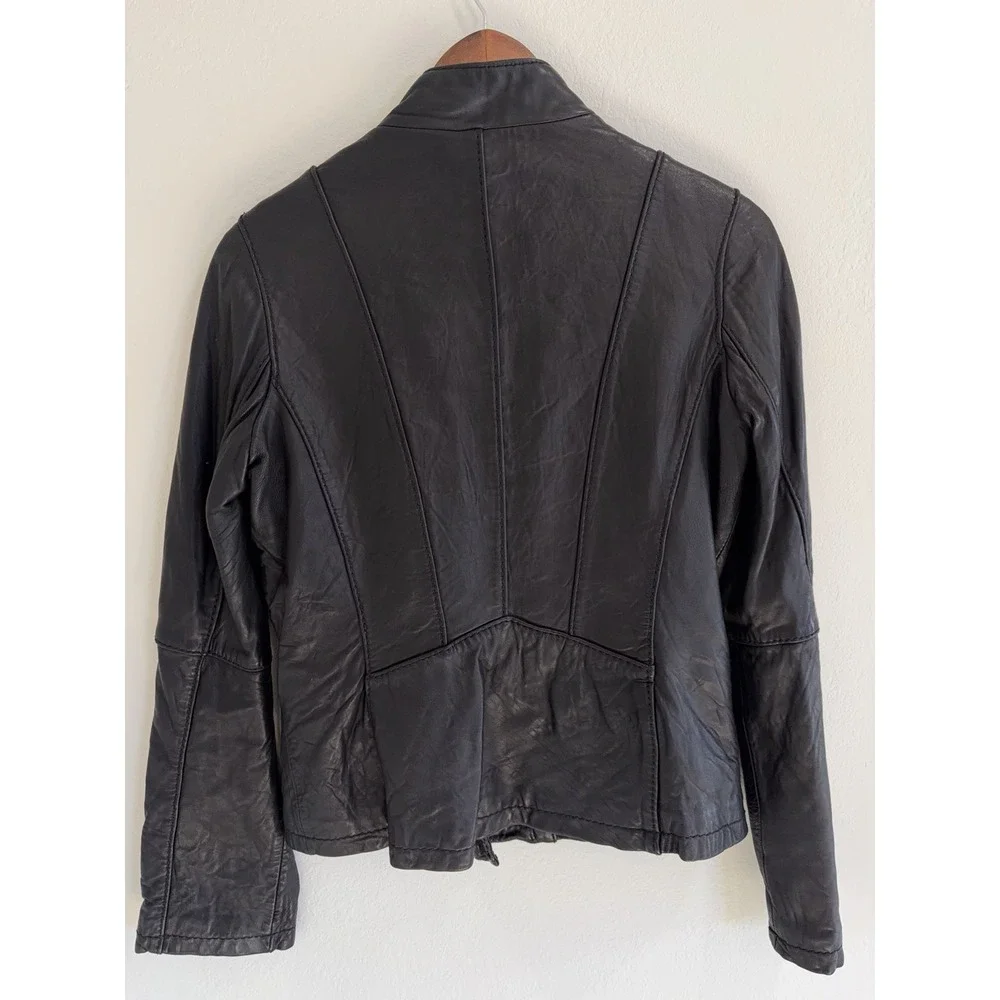 Michael Kors Lambskin Leather Moto Jacket Womens Black Biker Asymmetrical Medium